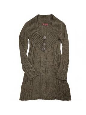 Y2K San Francisco Brown Cable Knit Long Sleeve Sweater Dress With Buttons Sz S